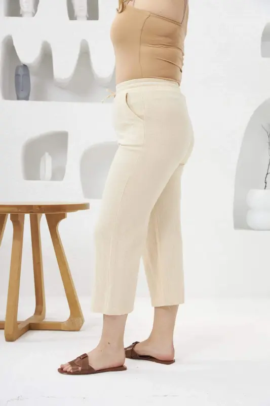 Wide Leg Plus Size Cotton Capri Pants Cream - 6
