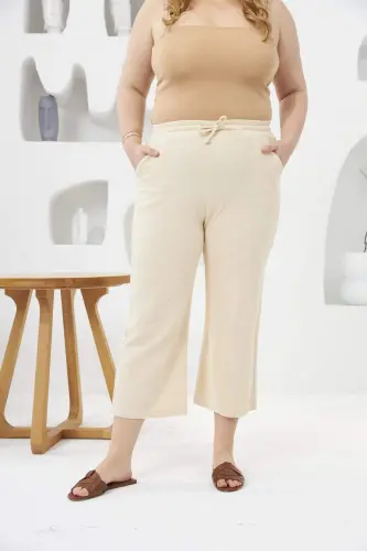 Wide Leg Plus Size Cotton Capri Pants Cream - 1