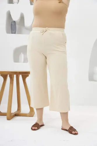 Wide Leg Plus Size Cotton Capri Pants Cream - 9