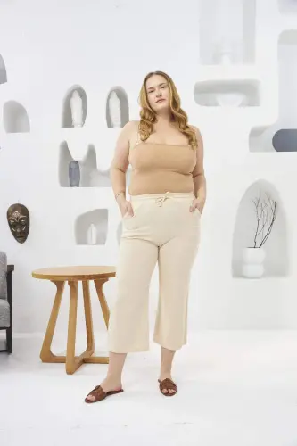 Wide Leg Plus Size Cotton Capri Pants Cream - 8