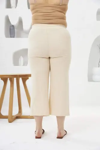 Wide Leg Plus Size Cotton Capri Pants Cream - 7