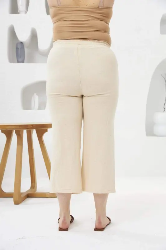 Wide Leg Plus Size Cotton Capri Pants Cream - 7