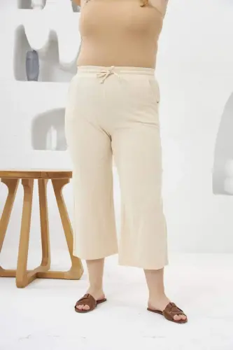 Wide Leg Plus Size Cotton Capri Pants Cream - 3