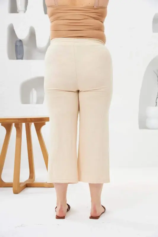 Wide Leg Plus Size Cotton Capri Pants Cream - 5