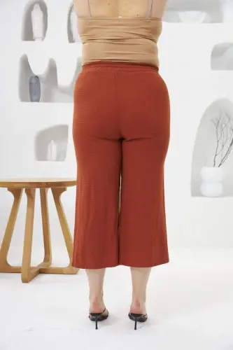 Wide Leg Plus Size Cotton Capri Trousers Brick Red - 5