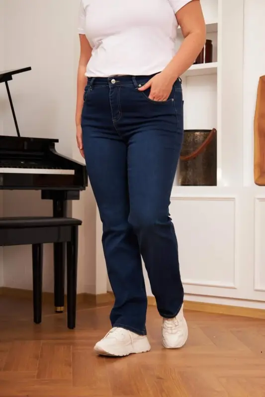 Wide Leg Plus Size Dark Navy Blue Jeans - 1