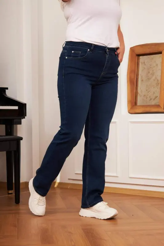 Wide Leg Plus Size Dark Navy Blue Jeans - 3