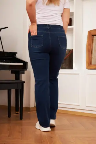 Wide Leg Plus Size Dark Navy Blue Jeans - 6