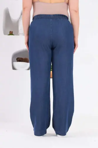 Wide Leg Plus Size Elastic Waist Blue Pants - 3