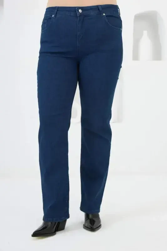 Wide Leg Plus Size Jeans Dark Navy Blue - BÜYÜKBEDENIZ