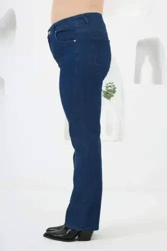 Wide Leg Plus Size Jeans Dark Navy Blue - BÜYÜKBEDENIZ (1)