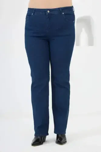 Wide Leg Plus Size Jeans Dark Navy Blue - 3