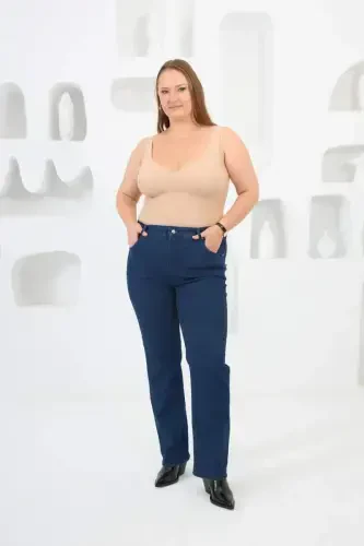 Wide Leg Plus Size Jeans Dark Navy Blue - 5