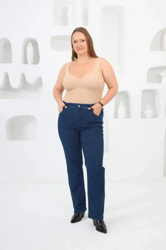 Wide Leg Plus Size Jeans Dark Navy Blue - 5