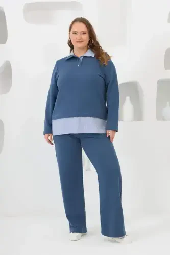 Wide Leg Plus Size Tracksuit Blue - 4