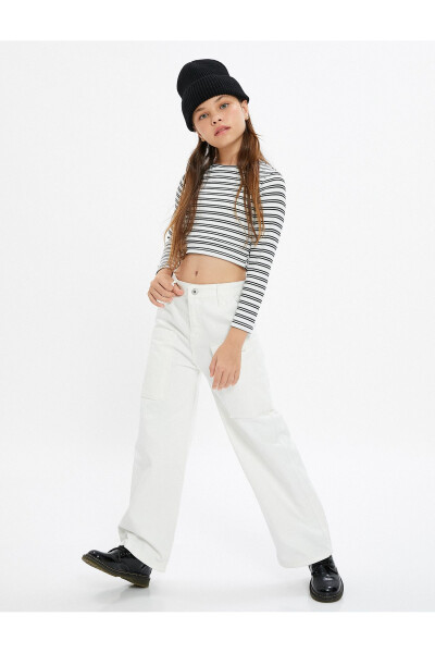 Wide leg, pocket detail, cotton crop jeans. - 7