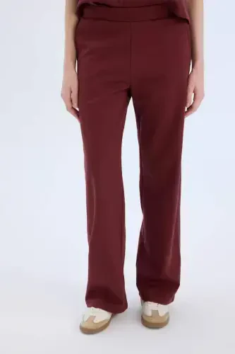 Wide Leg Широкие Штаны Спортивные Штаны Эластичная Талия Карманы Базовый Однотонный Бордовый-Бордовый - 4