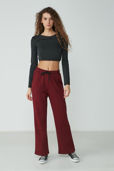 Wide Leg Spanish Trousers Sweatpants 736 Burgundy - 5