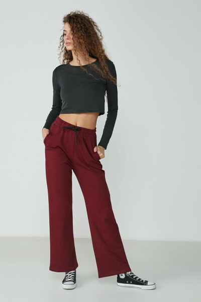 Wide Leg Spanish Trousers Sweatpants 736 Burgundy - 6