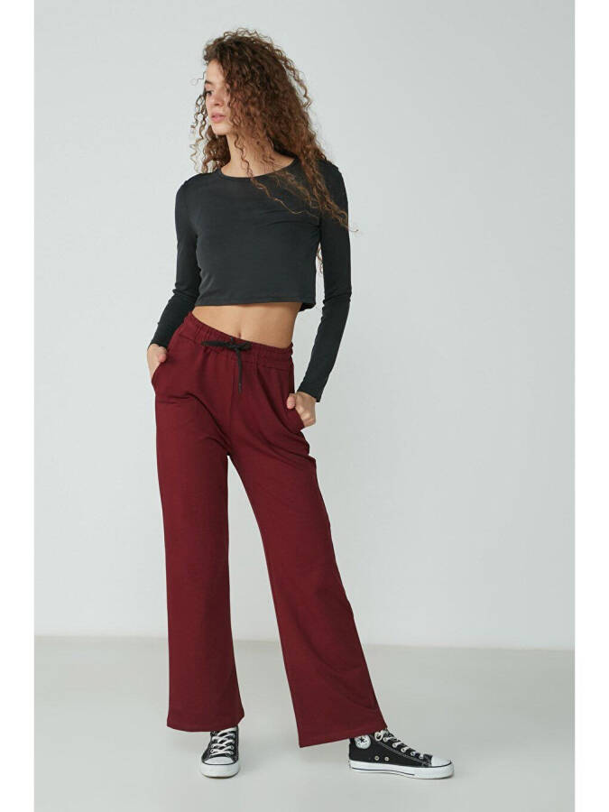 Wide Leg Spanish Trousers Sweatpants 736 Burgundy - 2