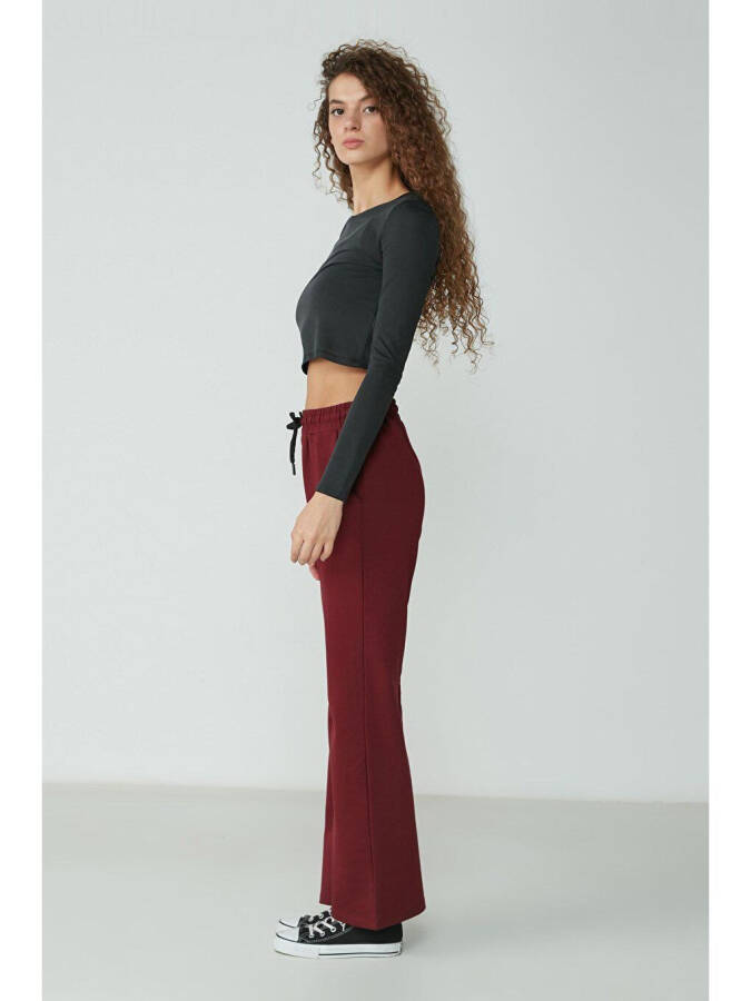 Wide Leg Spanish Trousers Sweatpants 736 Burgundy - 3