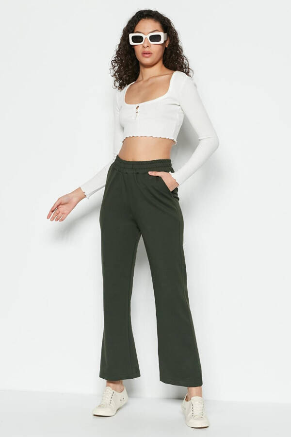 Wide Leg Spanish Trousers Sweatpants 736 Khaki - 5