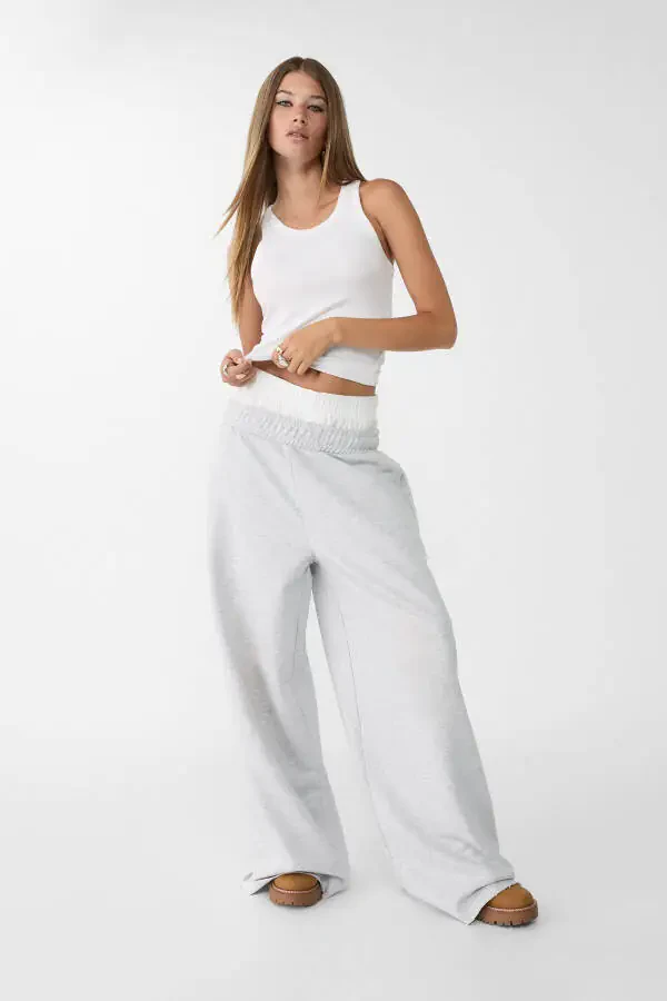 Wide leg, striped, cotton pants. - 1