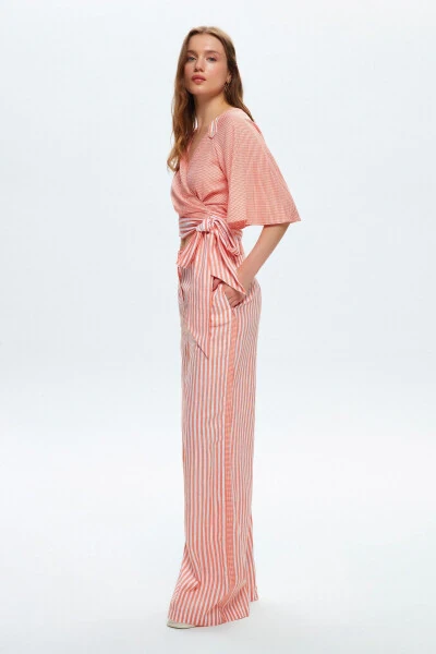 Wide Leg Striped Trousers - 3