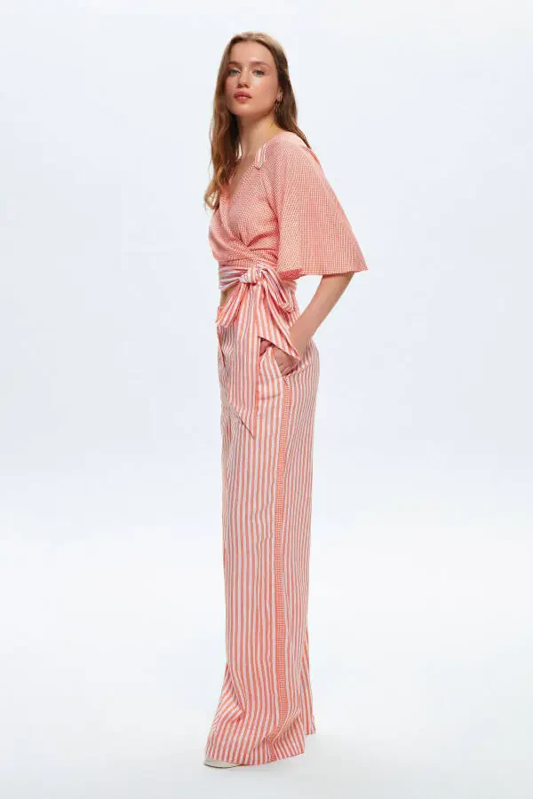Wide Leg Striped Trousers - 3