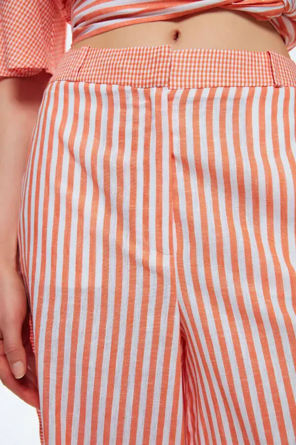 Wide Leg Striped Trousers - 4