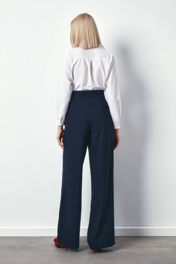 Wide Leg Striped Trousers - NAVY - 16