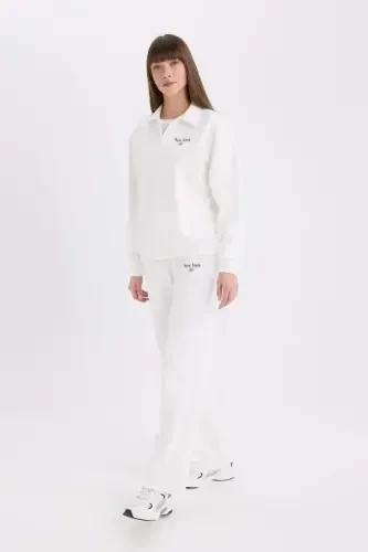 Wide Leg Sweatpants Printed Elastic Waist Wide Loose Fit-Ecru - DEFACTO (1)