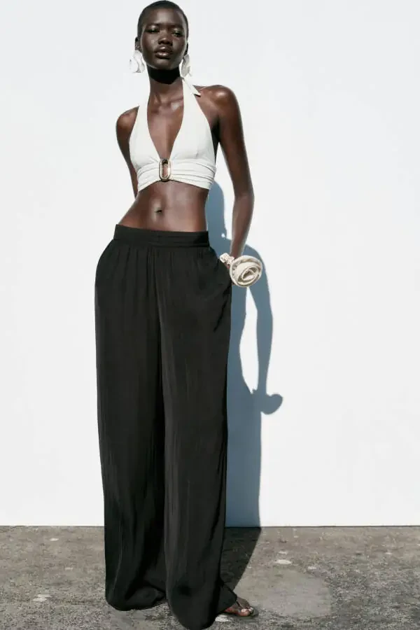 WIDE LEG TROUSERS - Black - 1