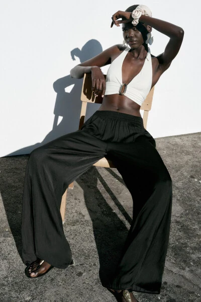 WIDE LEG TROUSERS - Black - 4