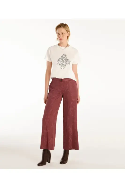 Wide Leg Trousers-BURGUNDY - 1