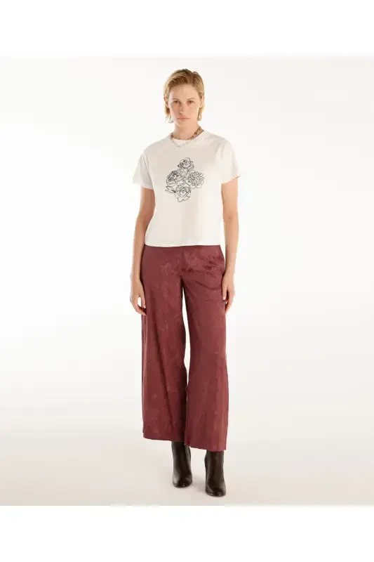 Wide Leg Trousers-BURGUNDY - 2