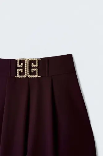 Wide Leg Trousers with Belt Accessory - Plum - Plum - 3