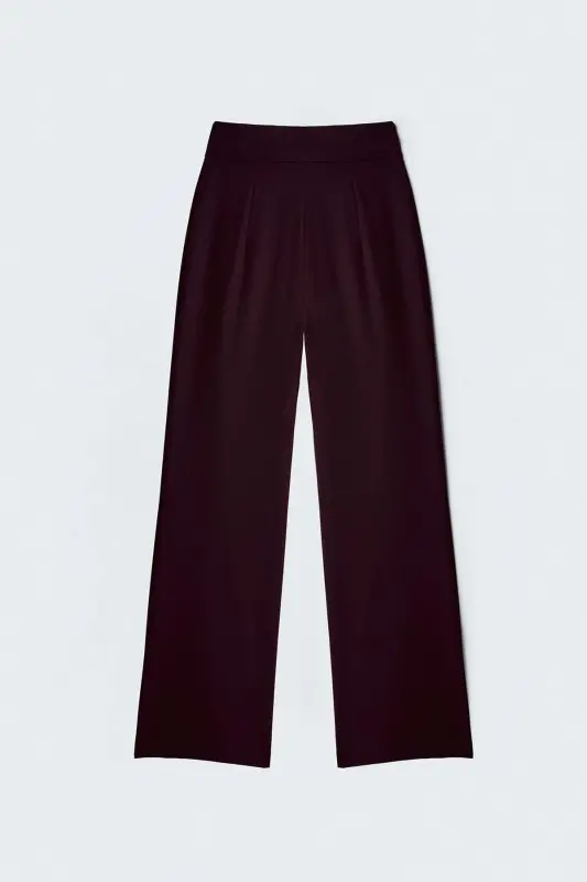 Wide Leg Trousers with Belt Accessory - Plum - Plum - 4