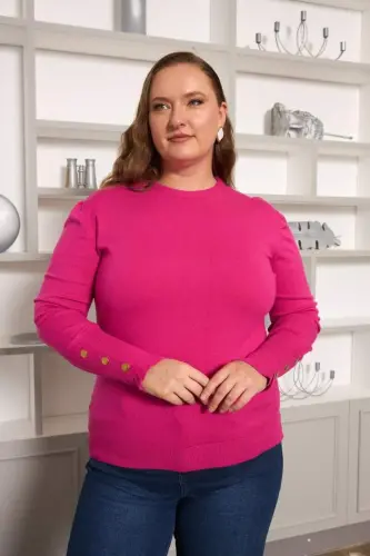Wide Size Fuchsia Knitwear with Detailed Arm Drop - 1