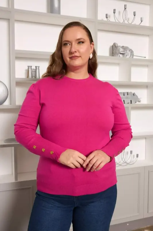 Wide Size Fuchsia Knitwear with Detailed Arm Drop - 1