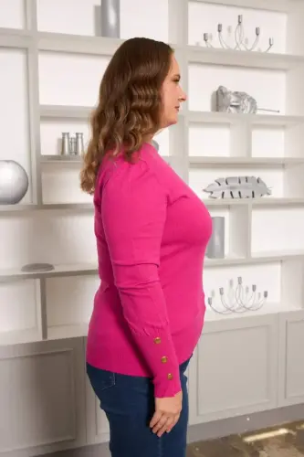 Wide Size Fuchsia Knitwear with Detailed Arm Drop - 3