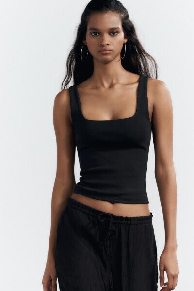 Wide Strap T-SHIRT-Black - 3