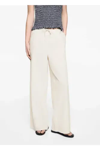 Wideleg linen pants-Sand Beige - 1