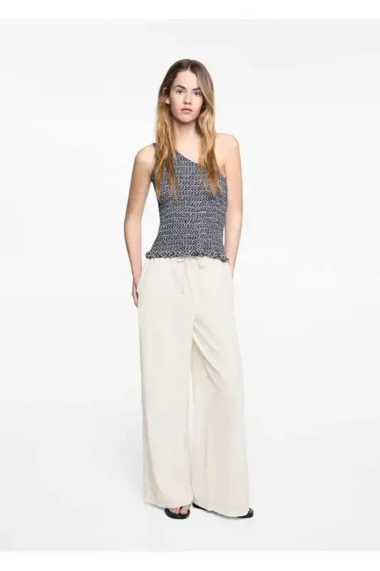Wideleg linen pants-Sand Beige - 2