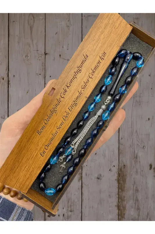 Wife Gift, Alphabetical Barley Cut Petrol Blue Rosary-petrol b.3 - KANUNİ TESBİH