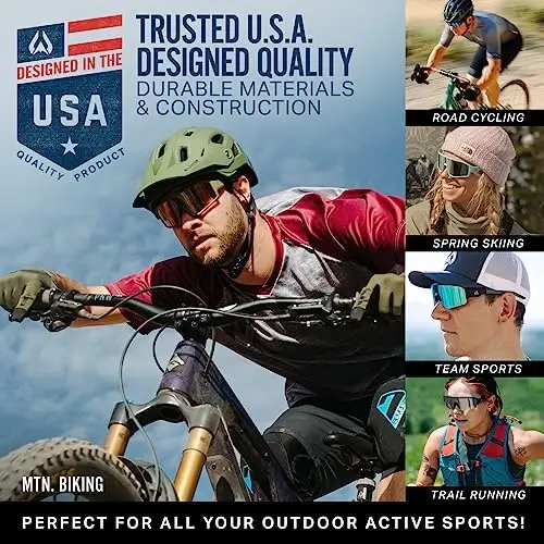 Wildhorn Radke MTB Cycling Glasses, UV400 Sports Ski Running Sunglasses for Women & Men, Baseball Glasses w/3 Swap Lenses - 6