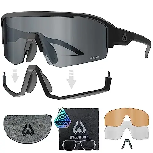 Wildhorn Radke MTB Cycling Glasses, UV400 Sports Ski Running Sunglasses for Women & Men, Baseball Glasses w/3 Swap Lenses 