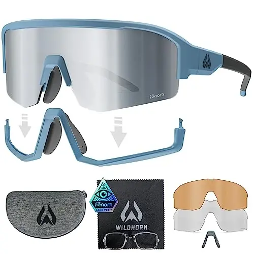 Wildhorn Radke MTB Cycling Glasses, UV400 Sports Ski Running Sunglasses for Women & Men, Baseball Glasses w/3 Swap Lenses 