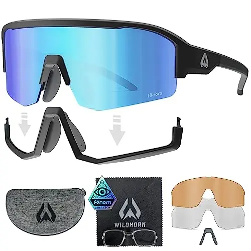 Wildhorn Radke MTB Cycling Glasses, UV400 Sports Ski Running Sunglasses for Women & Men, Baseball Glasses w/3 Swap Lenses 