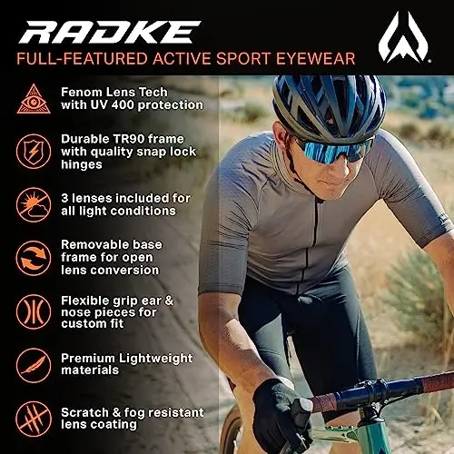 Wildhorn Radke MTB Cycling Glasses, UV400 Sports Ski Running Sunglasses for Women & Men, Baseball Glasses w/3 Swap Lenses - Modazone (1)